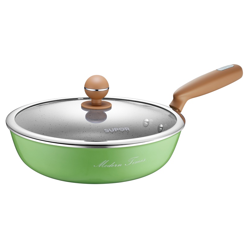 苏泊尔(SUPOR)迷色系列炒锅煎炒锅不粘锅炒菜锅少油烟电磁炉燃气通用平底锅牛排锅煎蛋锅绿色EJ28JAP01-V