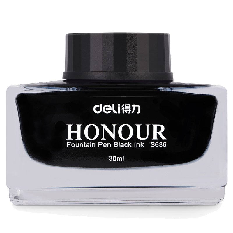 得力deliS636钢笔墨水纯黑色墨蓝色办公学生用黑色墨水30ml/瓶非碳素不堵笔