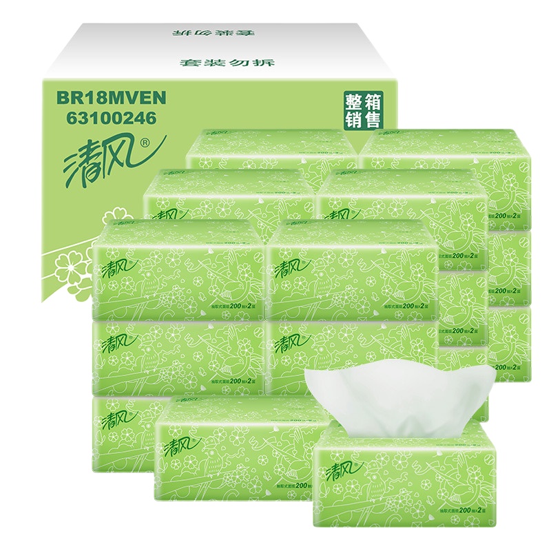 清风 Breeze 袋装面巾纸双层 BR38AE 200抽/包 3包/提