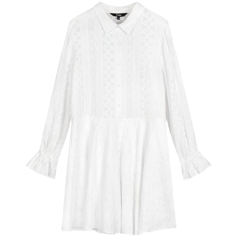 【热卖】拉夏贝尔2019秋新款韩版显瘦百搭泡泡袖收腰a字短裙衬衫连衣裙女2T000095