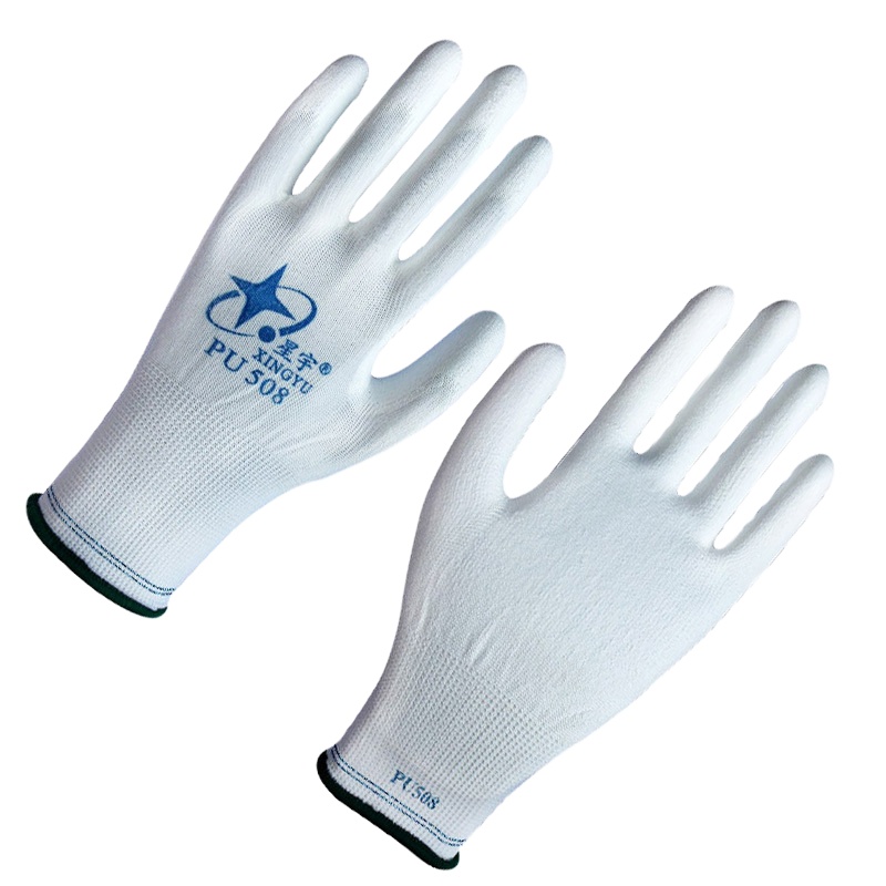 XINGYU/星宇 十三针白尼龙PU涂掌手套 PU508 8码 绿边 12副/包(单位:包)