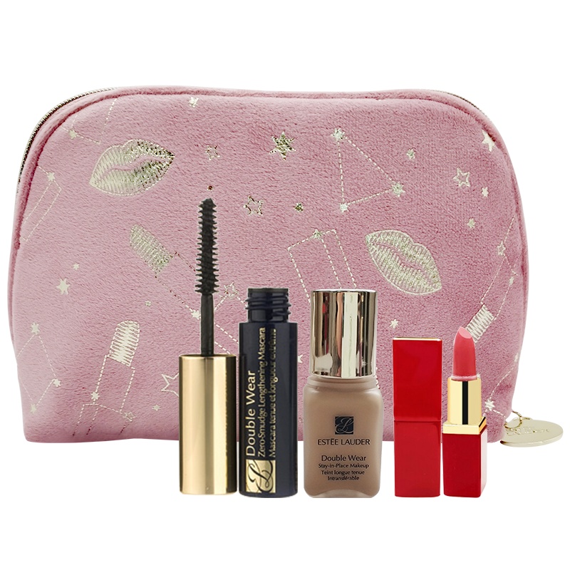 雅诗兰黛彩妆护肤套装（持妆粉底液1W1 7ml+睫毛膏2.8ml+花漾倾慕唇1.2g 260+天鹅绒化妆包）