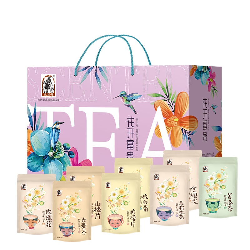 塞翁福 花开富贵花茶组合632g（杭白菊 金银花 茉莉花茶 苦瓜茶 柠檬片玫瑰花 山楂片 大麦茶）新老包装随机发货