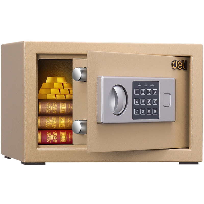 得力(deli)16654电子保管箱(金色) 高20cm电子密码家用隐形入墙衣柜床头柜办公用品保险柜保管箱