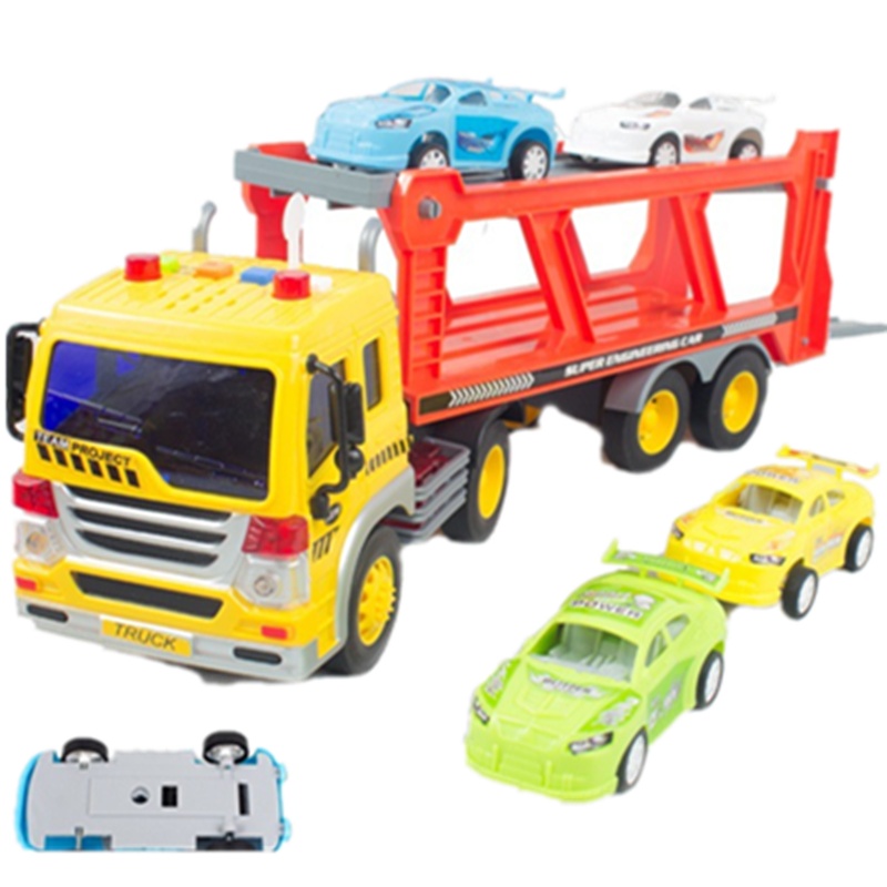 文艺儿童惯性工程车开拓者声光模型讲故事吊车赛车发光男孩玩具(1:16惯性挖机拖车讲故事)