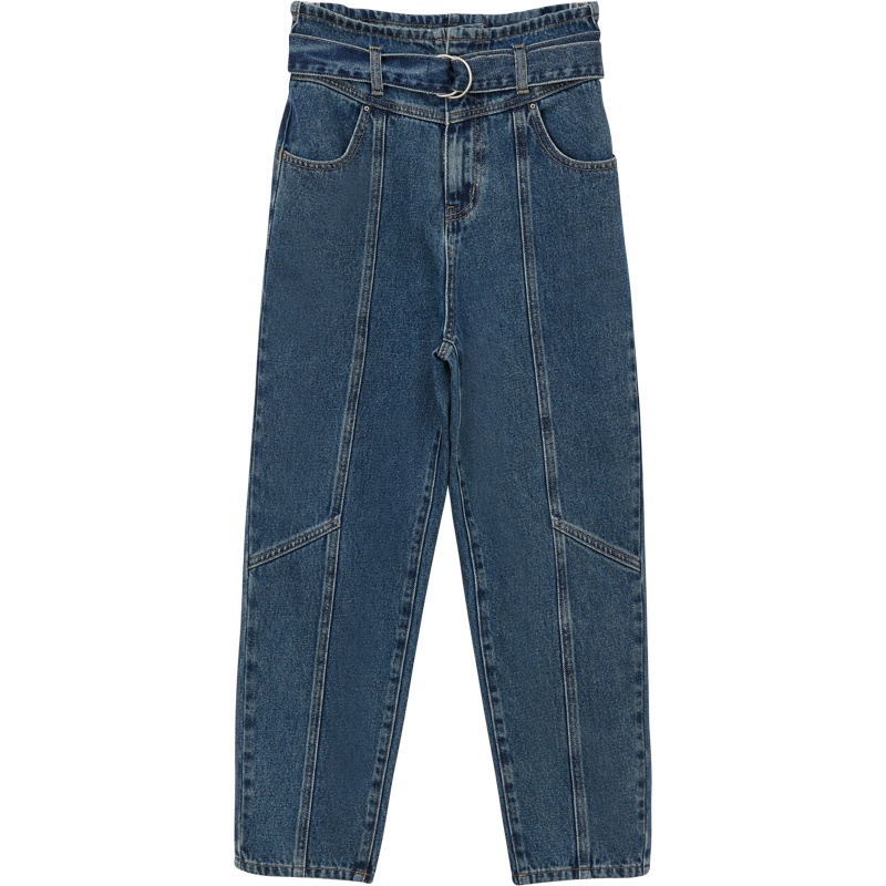 [1件5折价:60]美特斯邦威高腰牛仔裤女拼接新款冬季半花苞韩版时尚女士长裤