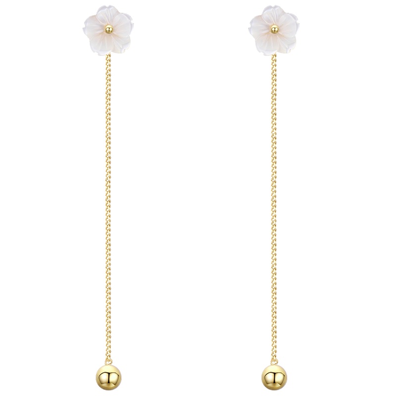 佰色传情s925银花朵耳钉韩版小清新甜美贝壳甜美耳环长款耳线