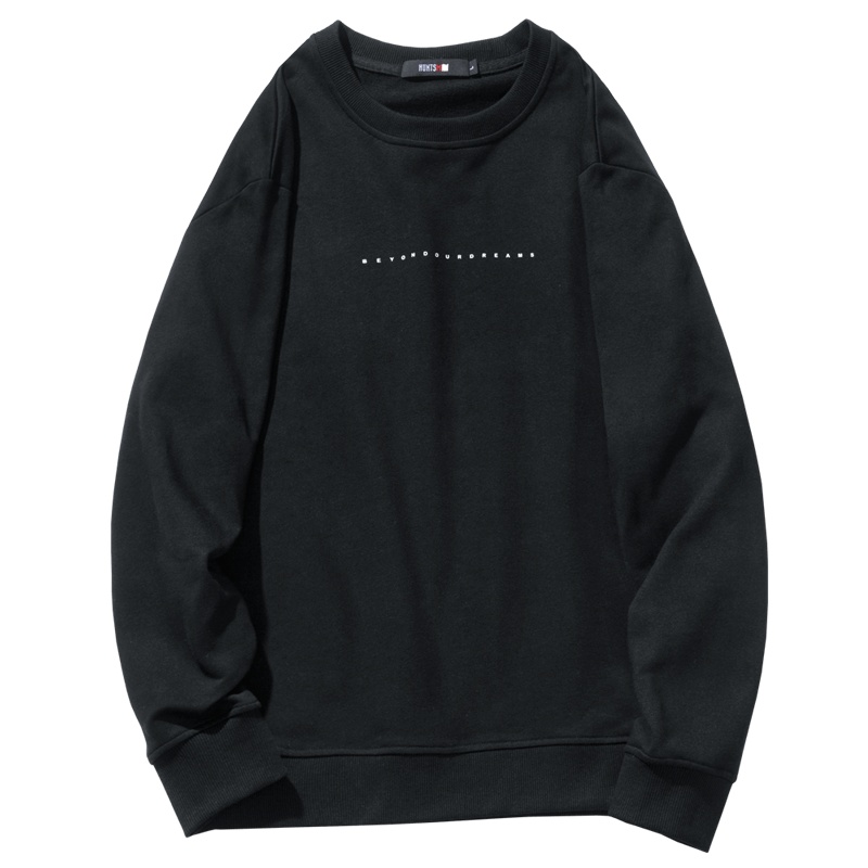 千纸鹤男装2020春季新款黑色圆领卫衣男字母简约大气上衣潮15230