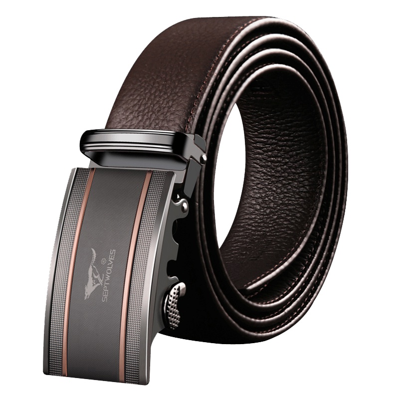 七匹狼皮带男自动扣新款真皮纯头层牛皮腰带商务休闲中青年