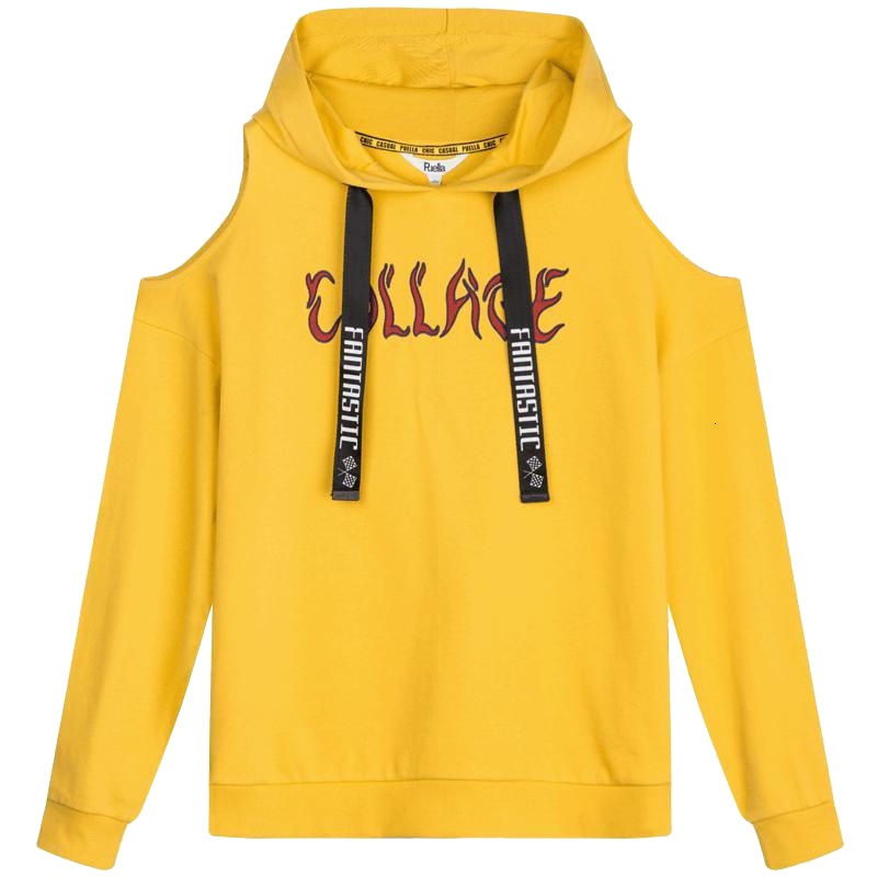 【专柜同款】连帽露肩卫衣女2018春装新款韩版学生长袖宽松色套头原宿风上衣20011755