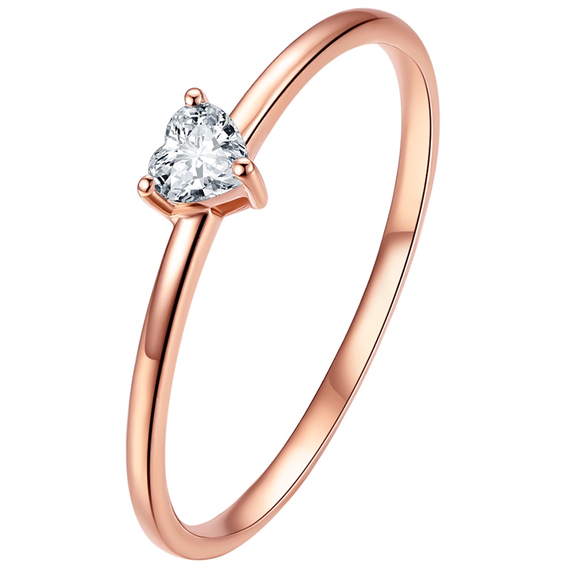 周六福FG色玫瑰18K金三爪心形钻石戒指1321