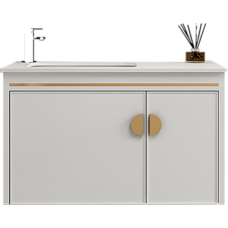 古达岩板一体盆轻奢卫生间洗手盆柜组合洗脸盘40宽窄小户型太空铝浴室