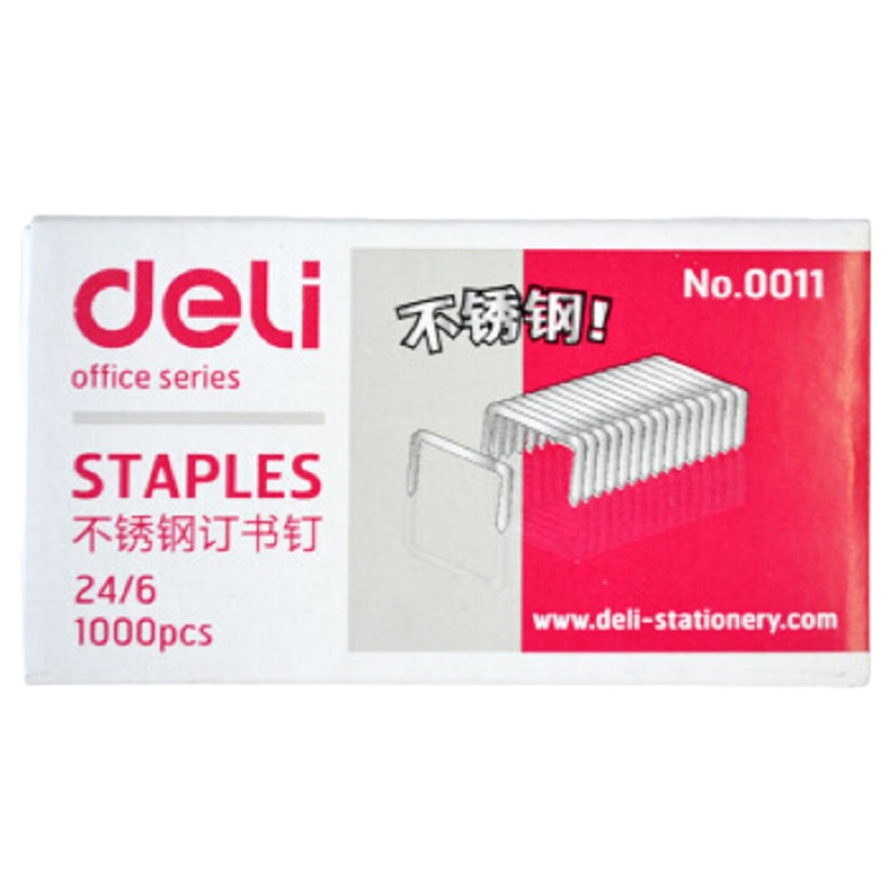 得力(deli) 0011 不锈钢订书针12#钉书针 24/6 1000枚/盒