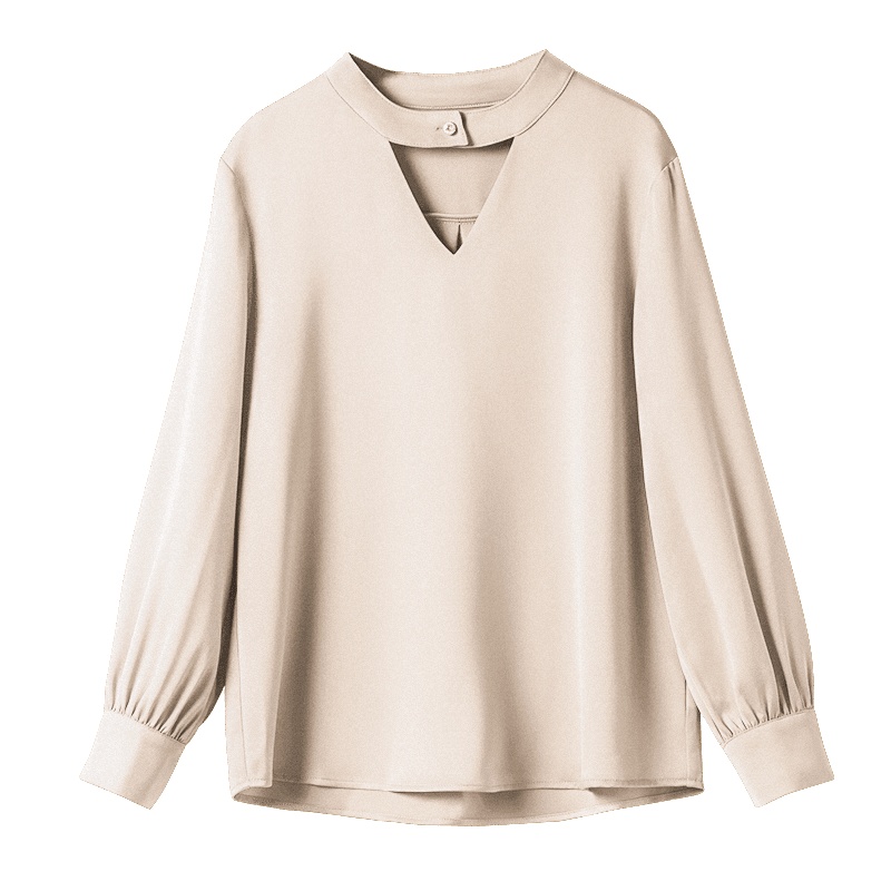 晚白2021春季新品通勤简约纯色立领长袖常规百搭套头衬衫衬衣女