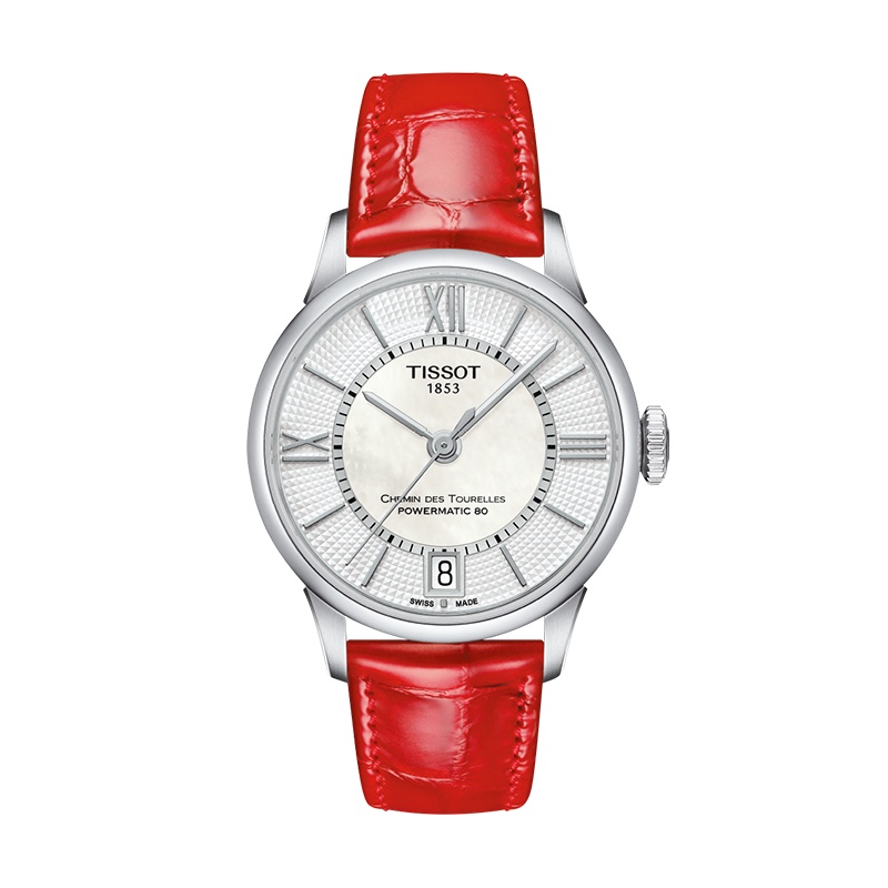 [刘亦菲同款]天梭(TISSOT)瑞士手表 珍珠贝母表盘 杜鲁尔系列皮带女士机械表 T099.207.16.118.00
