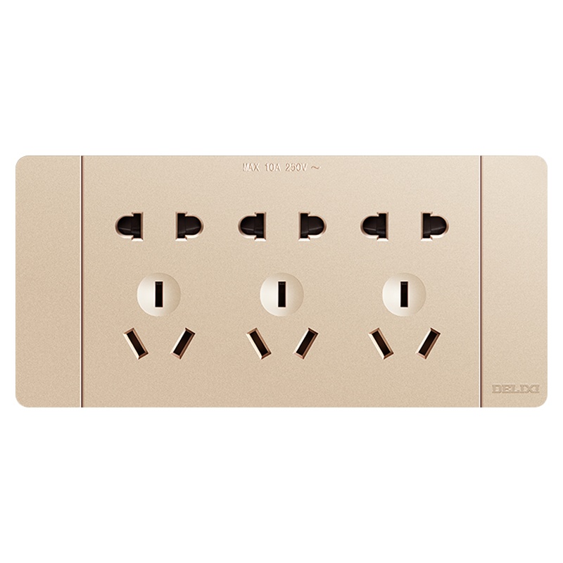 德力西118型691金 开关插座家用墙壁插座面板多孔暗装九孔9孔十二孔插座