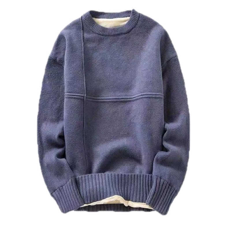 冬季新款男士加绒加厚圆领毛衣男青年学生针织衫衣服