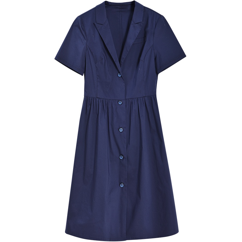 娅丽达2019夏季新款连衣裙长款西装领高腰纯色女士通勤长裙夏装I6308