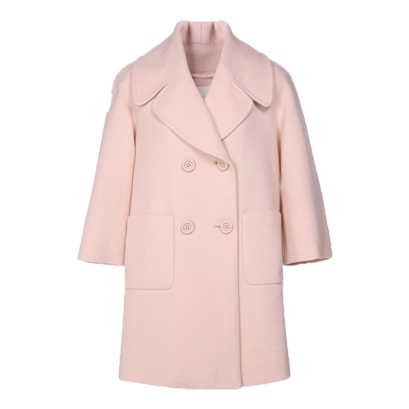 秋水伊人2021冬季新款翻领粉色显瘦毛呢大衣外套女S410