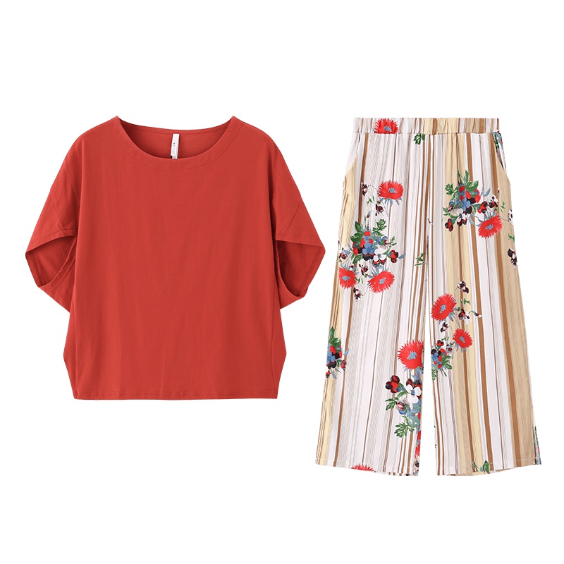 安之伴时尚睡衣女夏简约休闲棉质蝙蝠袖宽松可外穿家居服韩版大码