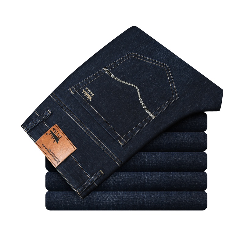 金盾烟灰色牛仔裤男士直筒修身秋冬款直简潮牌高端休闲长裤子厚