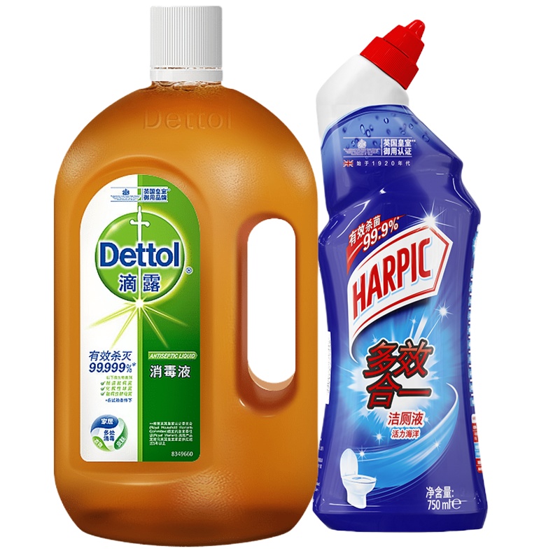 滴露滴露消毒液1.2L+HARPIC多效合一洁厕液活力海洋750m