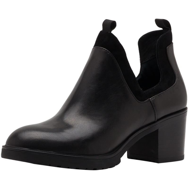 星期六(ST&SAT)旗下冬新款粗跟短靴黑色圆头女靴子DF93116914