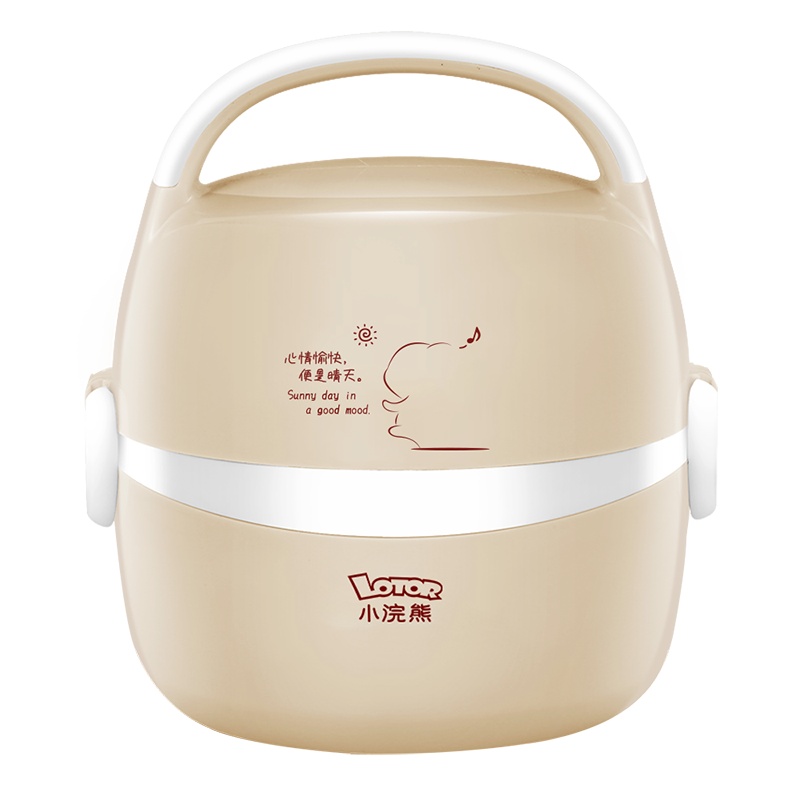 小浣熊电热饭盒2013卡其色餐具款 迷你携带上班族插电煮饭带饭神器小型加热办公室蒸饭器