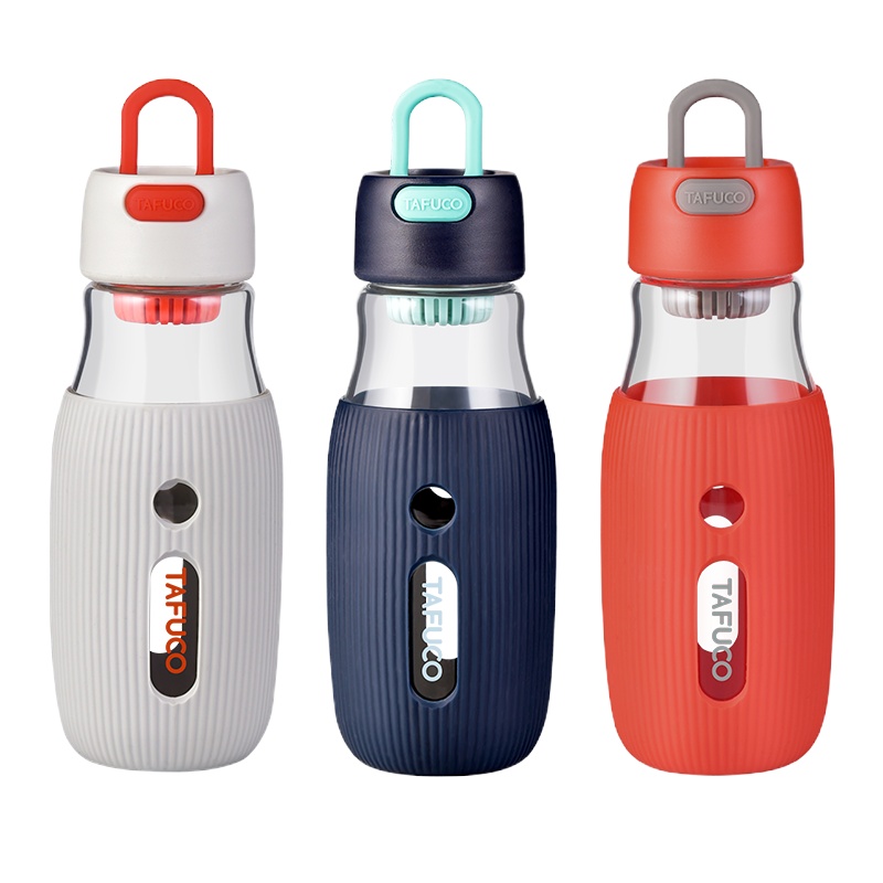 日本泰福高玻璃杯茶杯办公男女耐热玻璃大容量吊带单层茶水分离水杯泡茶杯带茶隔杯子