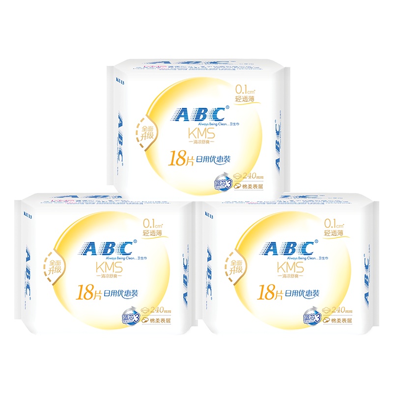 ABC日用卫生巾 轻透薄棉柔 240mm*18片*3包