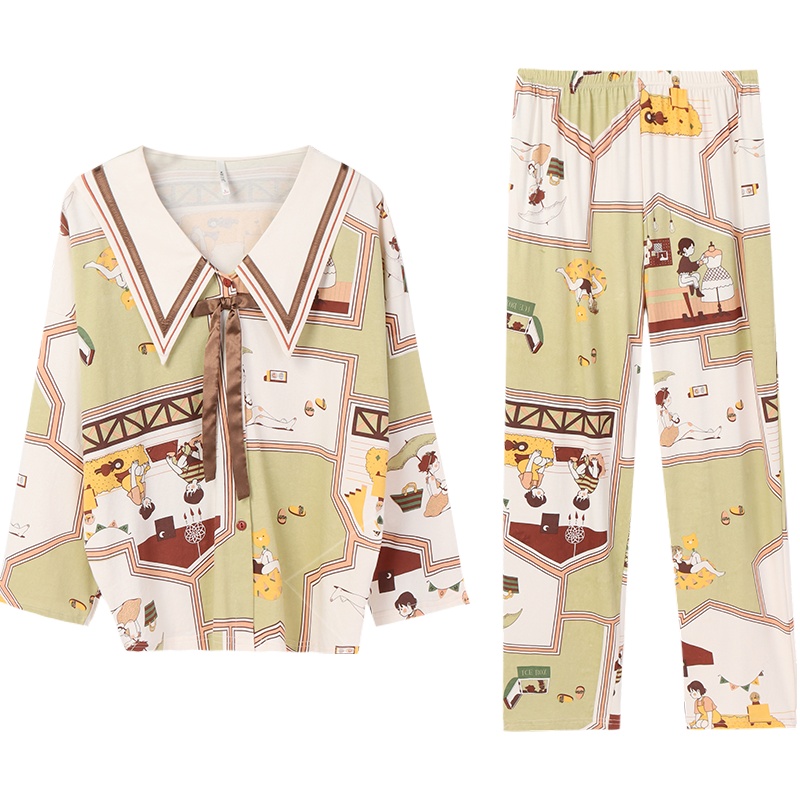 安之伴睡衣女学院风卡通印花女士套装休闲可爱可外穿女士家居服