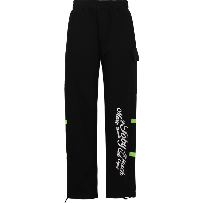 a02新款时尚字母印花撞色拼接宽松直筒休闲裤女潮DTU5BA151PN