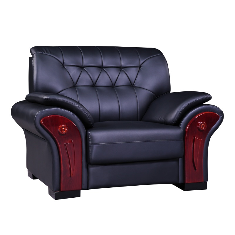 [红心家居]现代中式真皮沙发皮艺沙发接待会客室单人位沙发