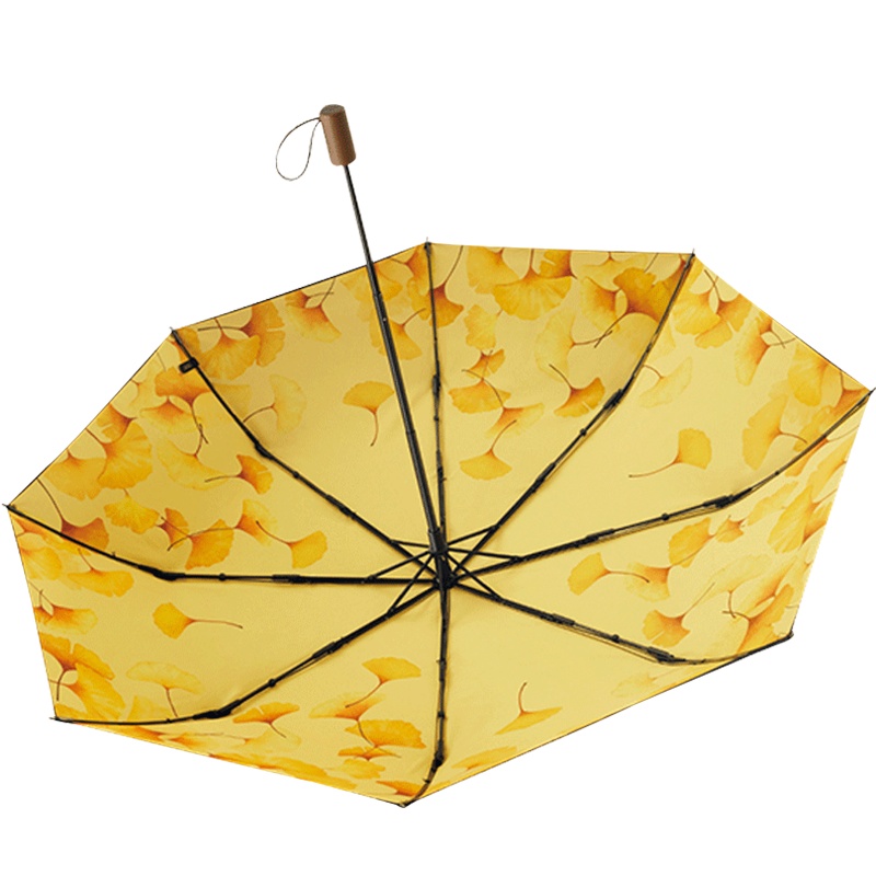 蕉下莲町防晒小黑伞折叠晴雨伞女防紫外线太阳遮阳伞系列印山[木质手柄]