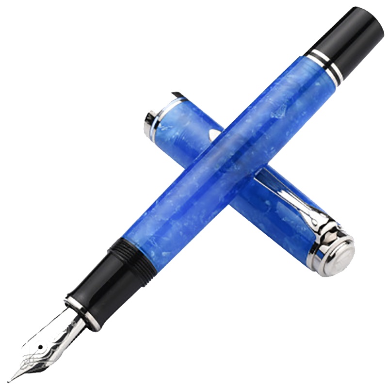 百利金(Pelikan ) M805亮丽蓝18K金尖钢笔树脂镀钯金墨水 单笔 EF尖