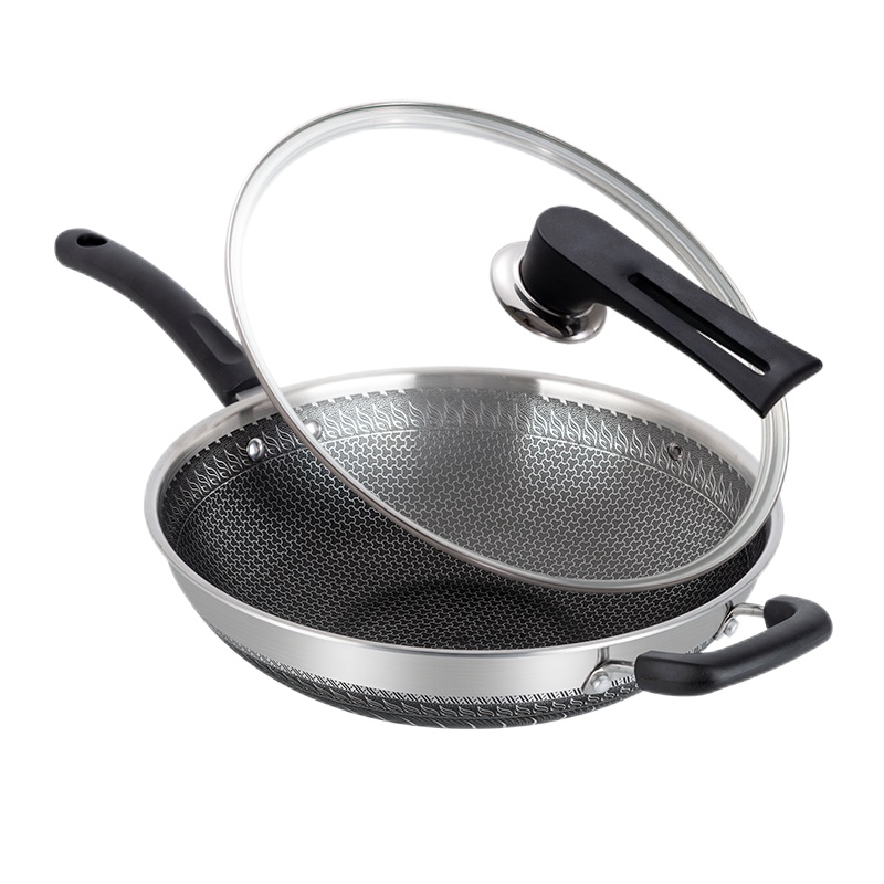 乐扣乐扣炒锅不粘锅不锈钢锅无涂层不粘锅家用一体炒锅