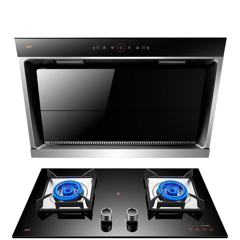 优盟(UM)UC112B+UZ321侧吸抽油烟机燃气灶烟灶套装22立方大吸力烟灶套装钢化玻璃液化气灶具