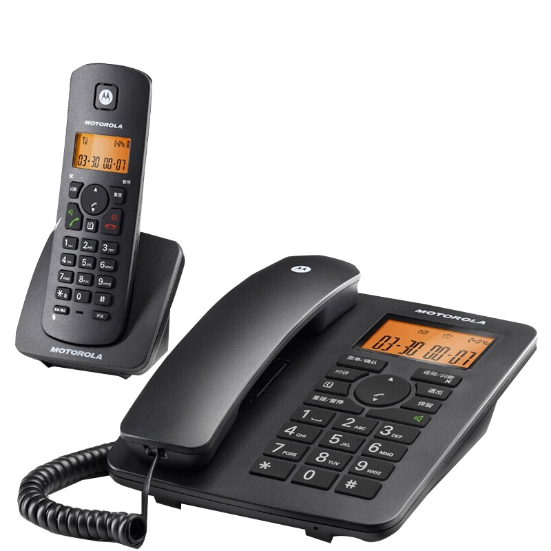 摩托罗拉(MOTOROLA)CL101C数字无绳电话机 无线座机 子母机一拖一 办公家用 大屏幕 双清晰免提套装 柠檬色