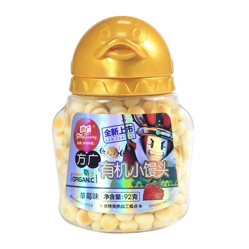方广 宝宝零食 有机小馒头草莓味 92g/罐装 奶豆蛋酥饼干