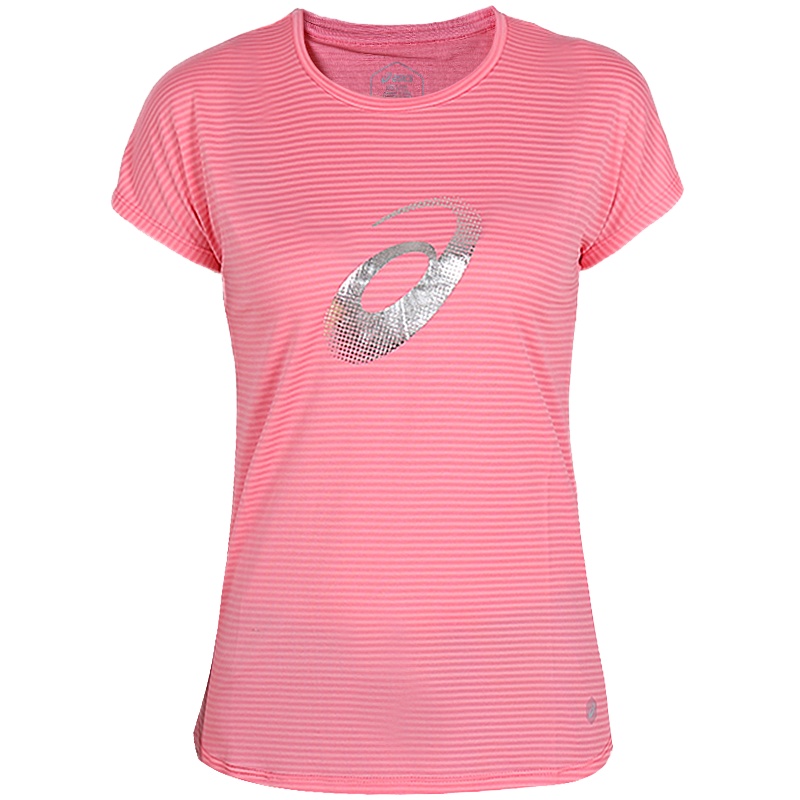 亚瑟士(ASICS)女款运动休闲圆领印花条纹短袖T恤2012A136