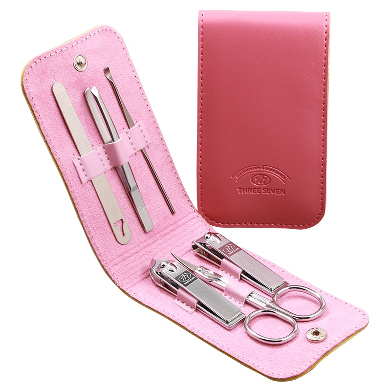 韩国777(THREE SEVEN)指甲刀套装家用成人修指甲工具指甲剪指甲钳修脚刀套装6件套 粉色