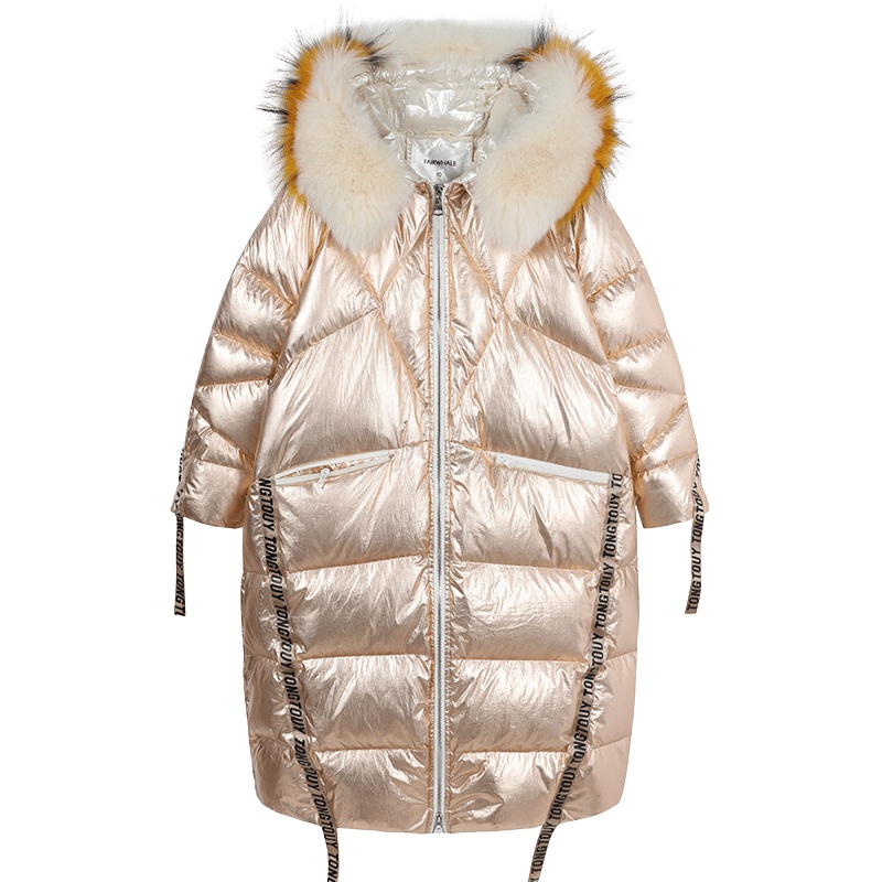 马克华菲女装2019新款冬季加厚超大毛领中长款女茧型羽绒服潮韩版