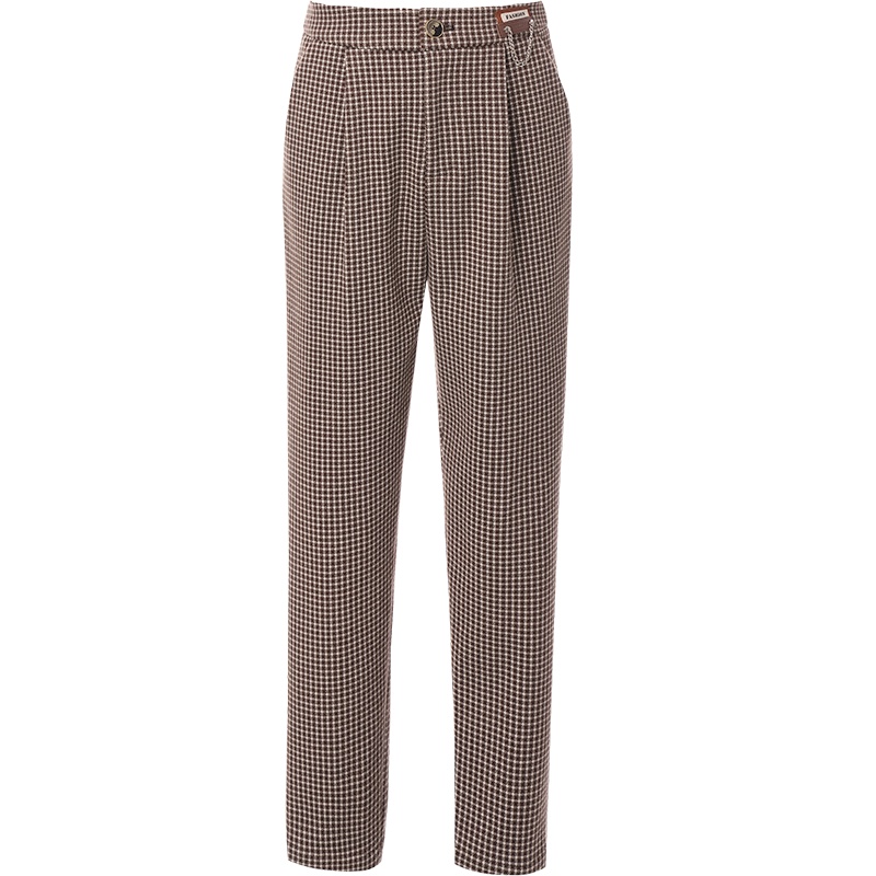 OUNIXUE欧昵雪 | [复古高腰格子毛呢裤]秋冬季时尚舒适小脚高腰显瘦休闲裤女