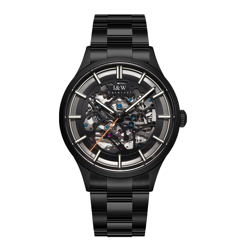 瑞士正品爱沃驰I&W CARNIVAL手表全自动机械表 男表进口机芯表镂空夜光时尚潮流防水表品牌腕表钢带588G