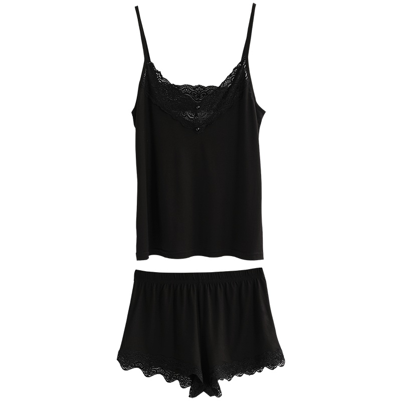 红豆居家Hodohome莫代尔吊带背心睡衣女夏薄款蕾丝性感睡衣家居服套装