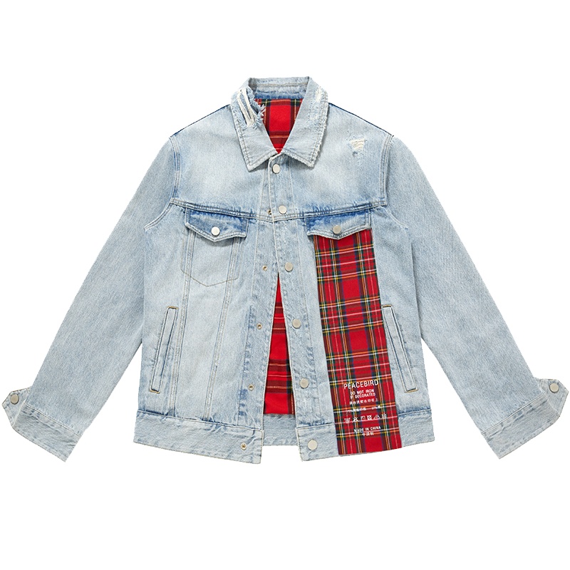 太平鸟男装男士牛仔夹克双面穿外套秋冬新款外套织带装饰茄克潮