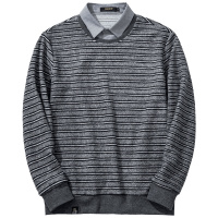 千纸鹤男士条纹假两件套头保暖卫衣男2019秋季商务休闲上衣15183