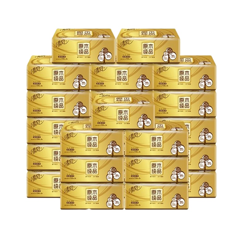 清风 抽纸 原木金装系列 3层130抽24包软抽纸巾