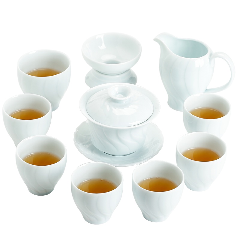 苏氏陶瓷 SUSHI CERAMICS 茶具套装螺旋盖碗款精美礼盒陶瓷功夫茶具(影青)