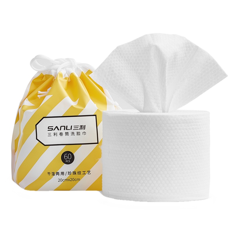 三利洗脸巾 一次性毛巾加厚棉柔巾美容化妆棉干湿两用洁面巾 卷筒式擦脸巾6包360抽 20*20cm